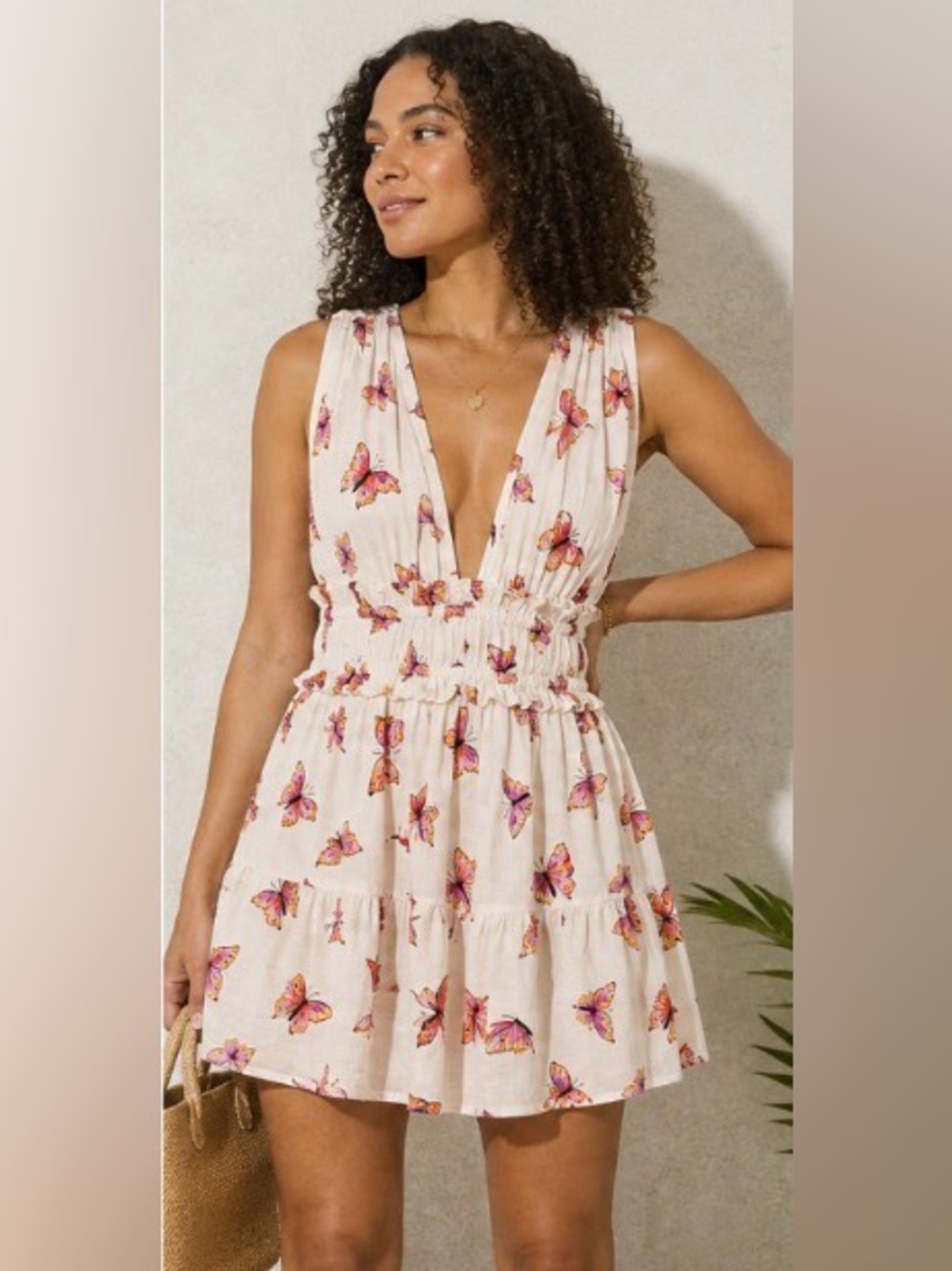 Banjanan Victoria Kaleidoscope Butterfly Linen Mini Cottagecore Boho Dress XXL